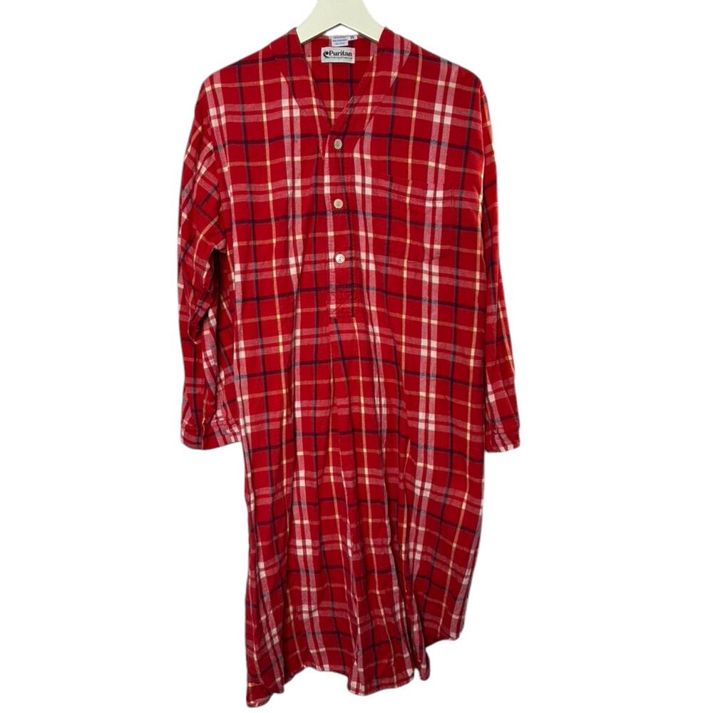 Vintage PURITAN Clothing of Cape Cod Red Plaid Flannel Nightgown Women's Medium